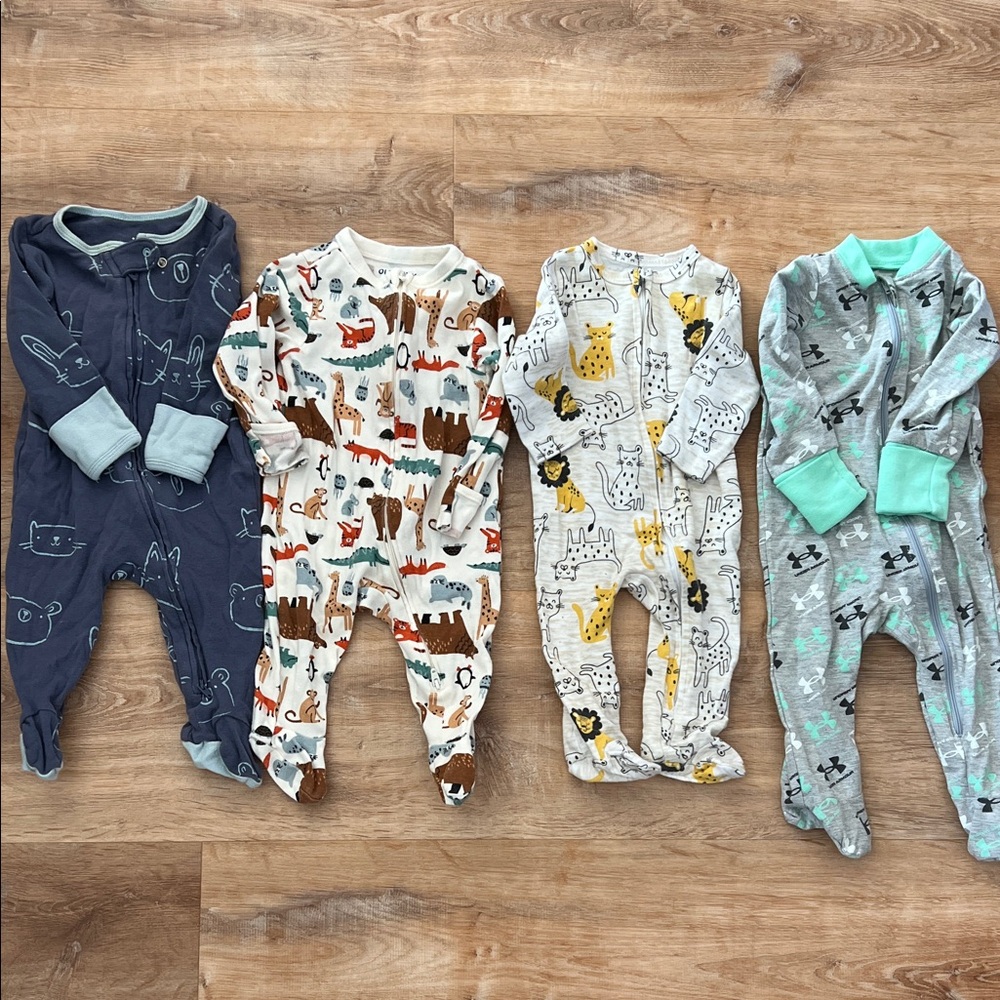 Cloud Island Animal Print Footies in Navy, Cream, and Gray